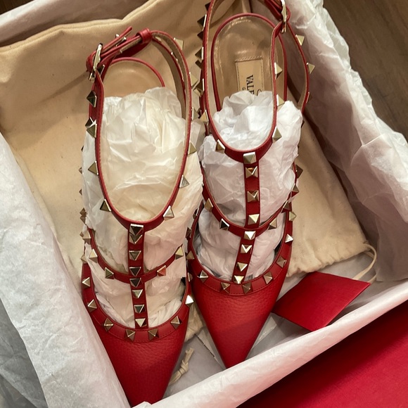 🆕41.5 VALENTINO GARAVANI Rock Pink T-Strap Pumps Gold Rock Studs Size:US 10 NIB - Picture 3 of 16